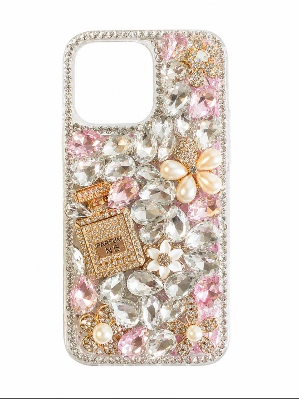 Crystal & Pink Pearl Floral iPhone Case - Decorative Bling Protection